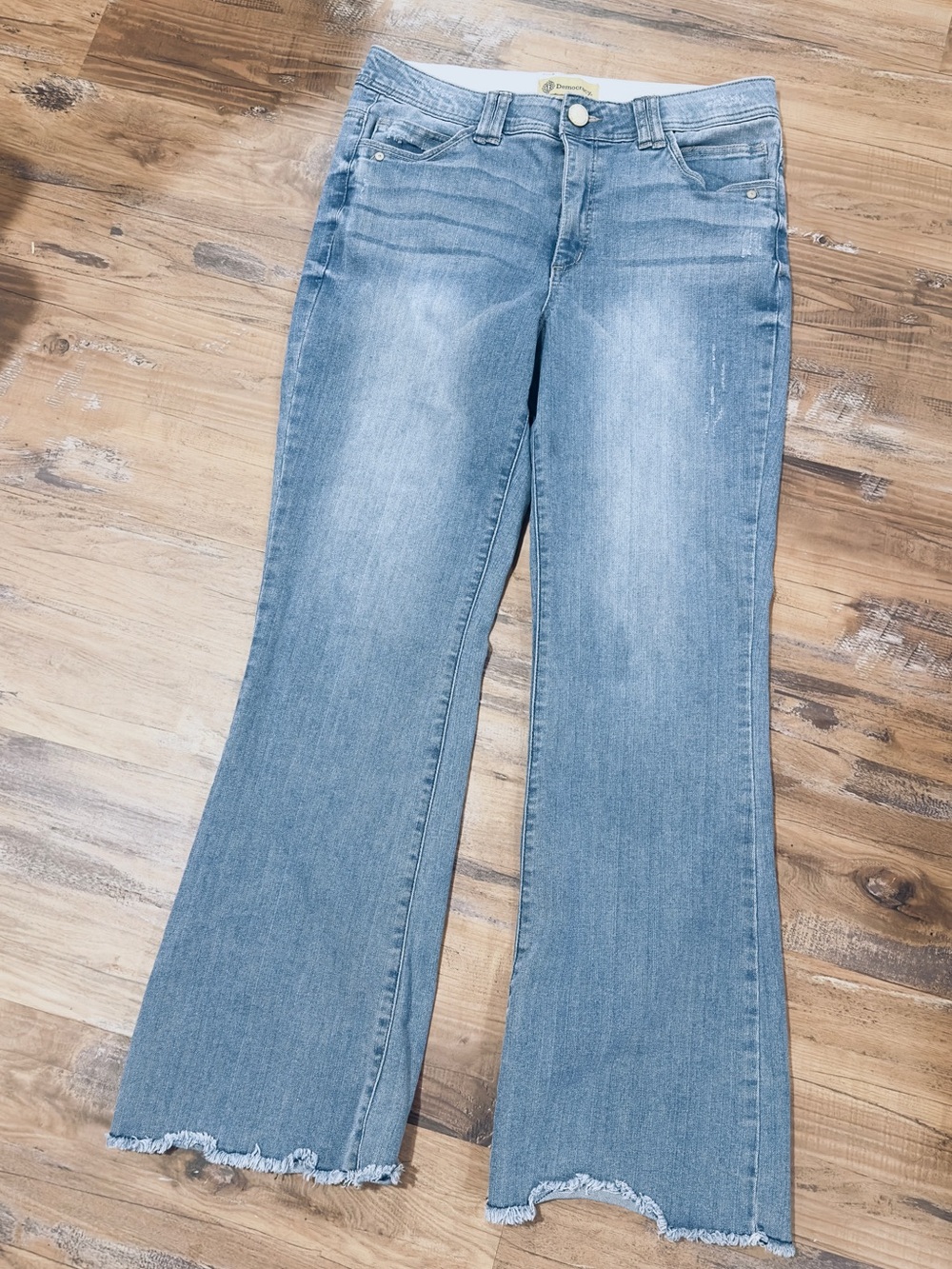 Democracy Light Wash Flared Jeans with Frayed Hem